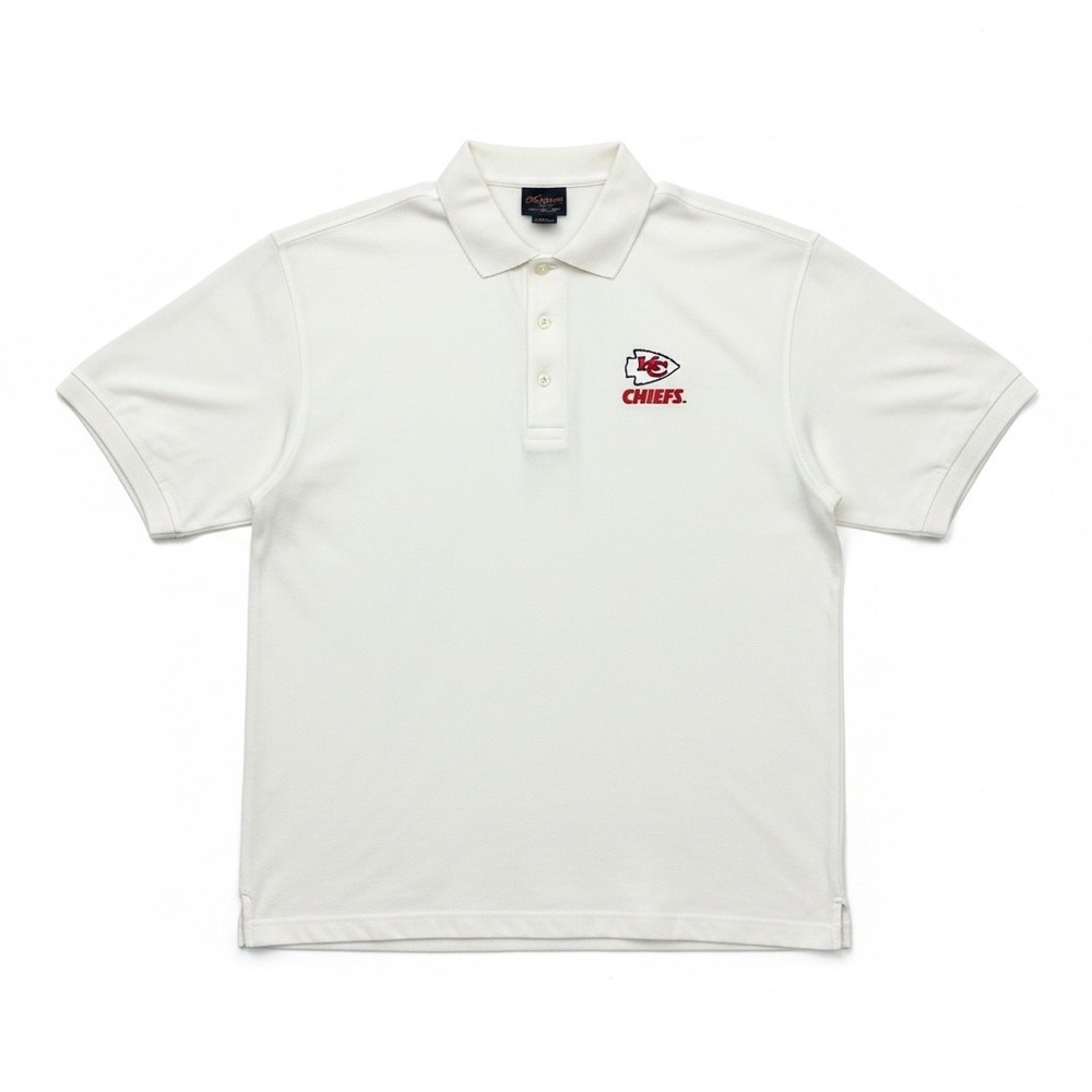 Vintage Antigua  Polo Shirt Mens Large White Kansas City Chiefs NFL Cotton Pique